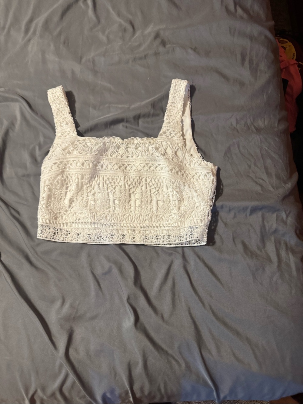 White Lace Cropped Tank Top